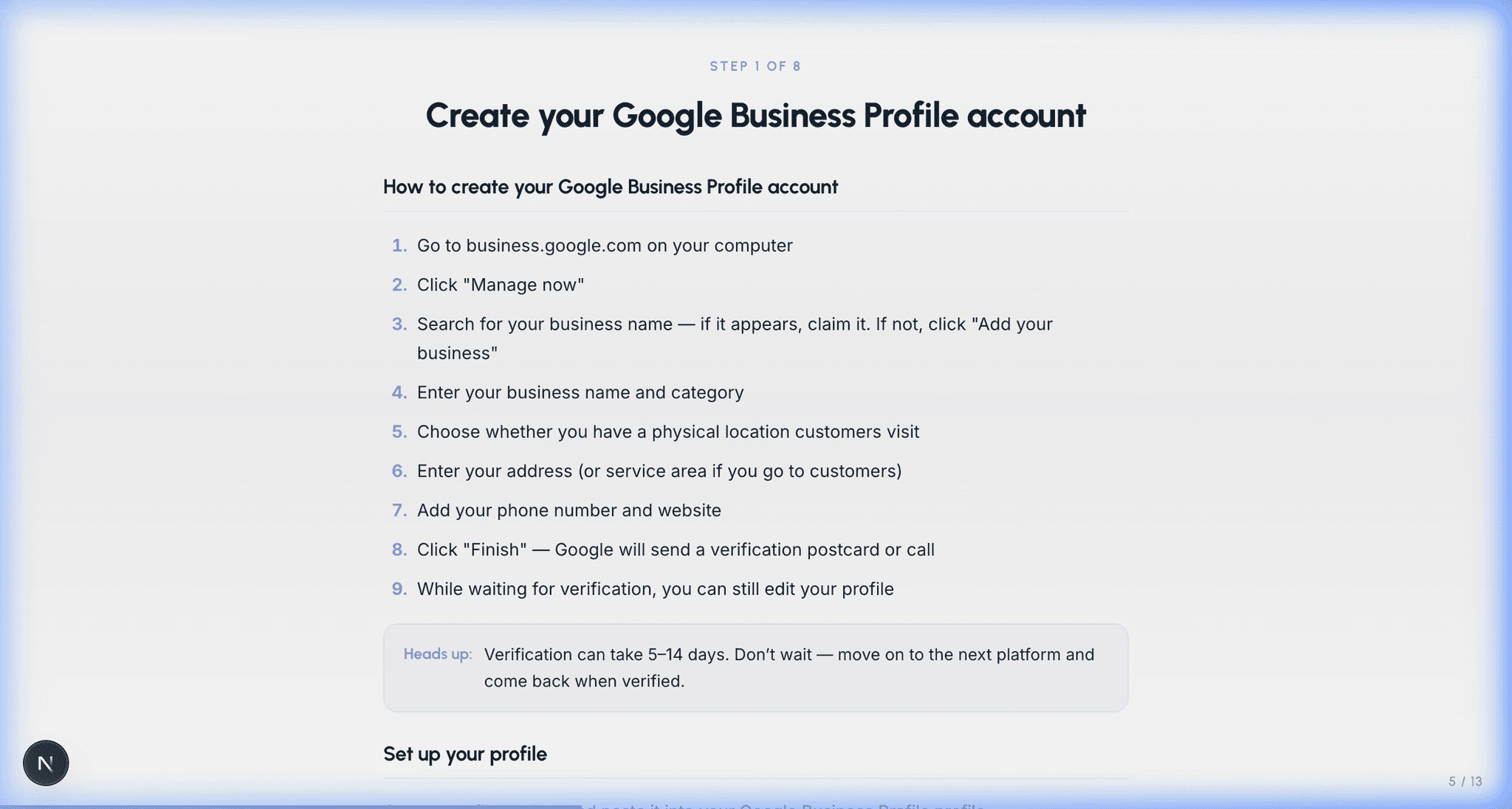 Google Business Profile guidance from the Boomp platform guide